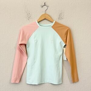 SEEA Doheny Rashguard Ice Blue Colorblock Stretch Surfing Swimming NWT